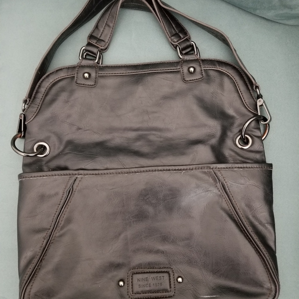 Hardly Used Nine West Black Leather Bag Purse to Briefcase